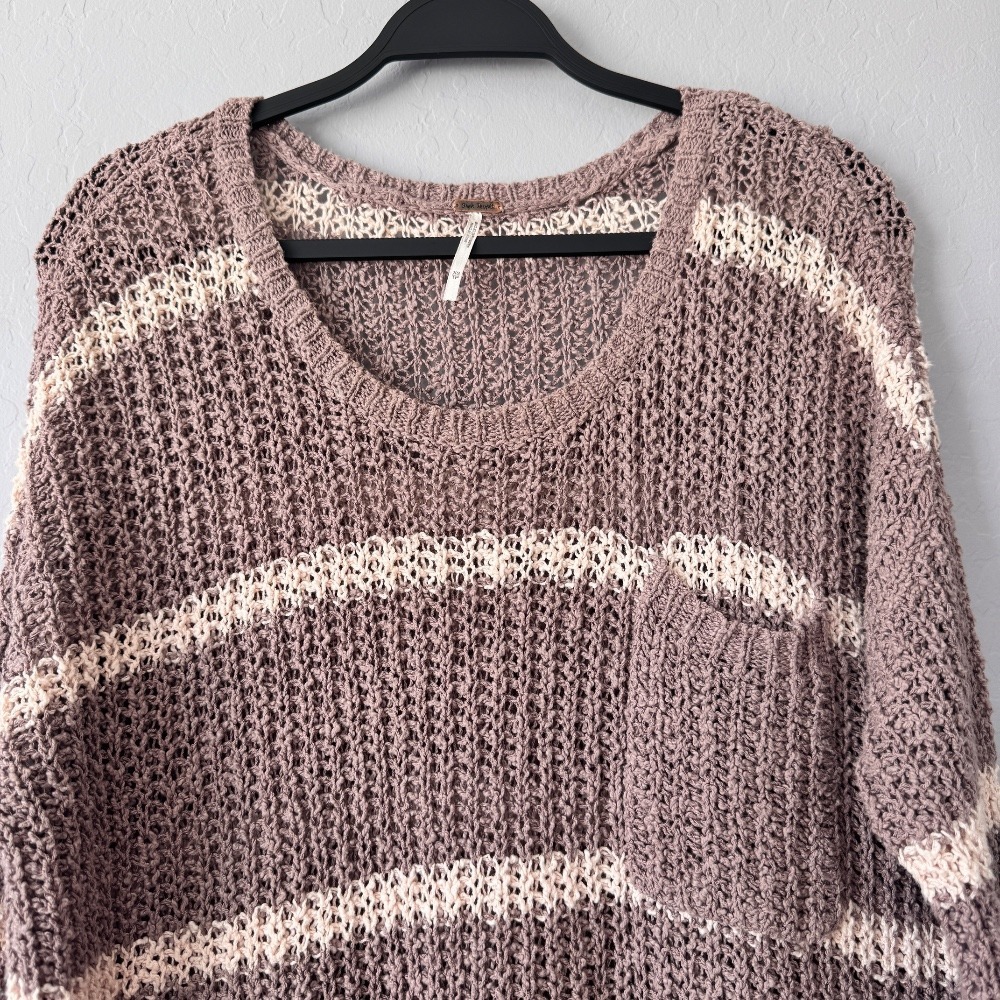 Free People Striped Knit Pullover Sweater with‎ Pocket Oversized XS - Picture 2 of 6